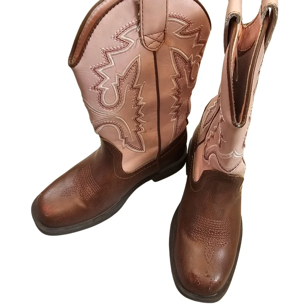 Dream Pairs Toddler Girls Pink Brown Western Cowboy Boots Size 9